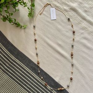 NWT Bella Jack Wooden Metal and Rhinestone Beaded Necklace